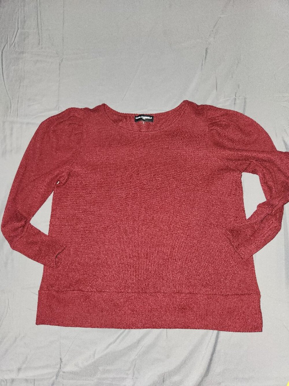 Karl Lagerfeld Paris Womens Puff Sleeve Knit Sweater Top Burgundy Red XL Pullove
